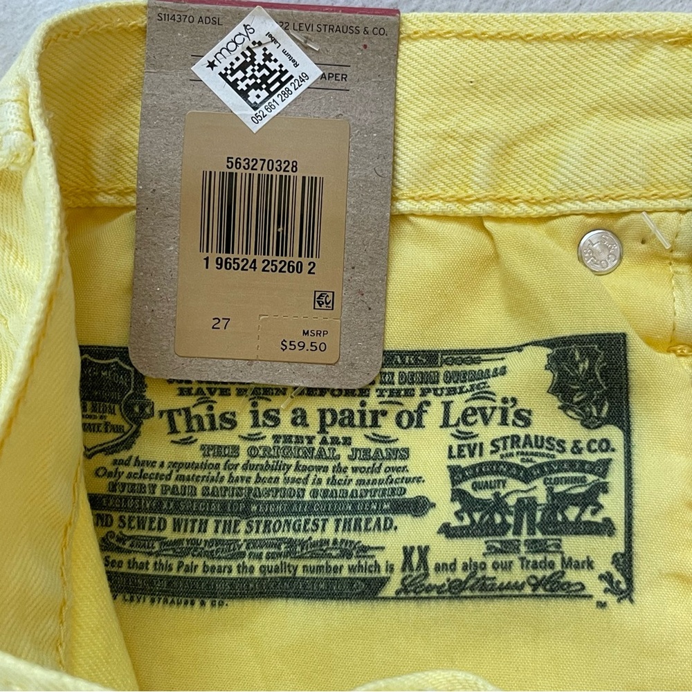 NWT Levi’s 501 women’s shorts, 100% cotton, bright yellow, high rise, size 27 - Picture 4 of 5